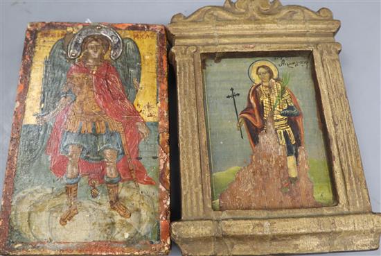 Two 19th century Russian icons, largest 18 x 12cm